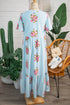 Floral Print Rick Rack Flutter Sleeve Maxi Dress
