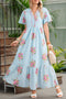 Floral Print Rick Rack Flutter Sleeve Maxi Dress