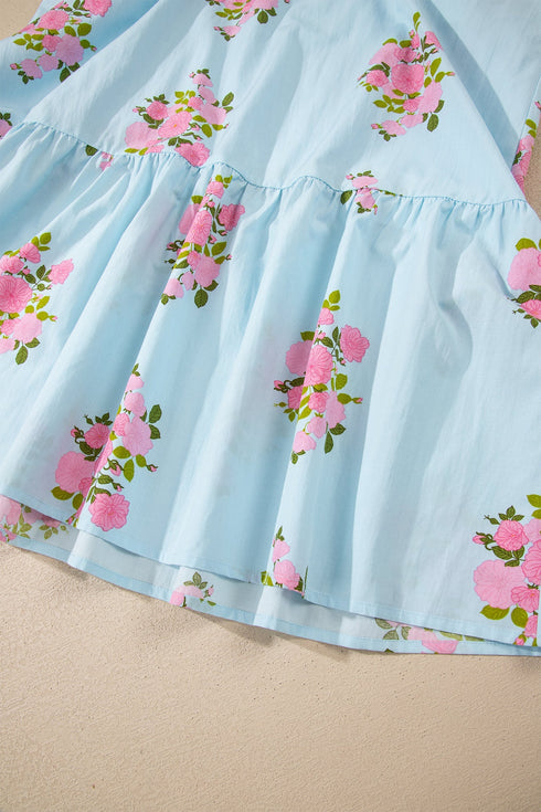 Floral Print Rick Rack Flutter Sleeve Maxi Dress