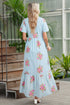 Floral Print Rick Rack Flutter Sleeve Maxi Dress