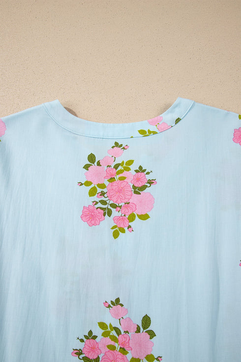 Floral Print Rick Rack Flutter Sleeve Maxi Dress