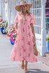 Floral Print Rick Rack Flutter Sleeve Maxi Dress