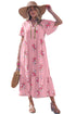Floral Print Rick Rack Flutter Sleeve Maxi Dress