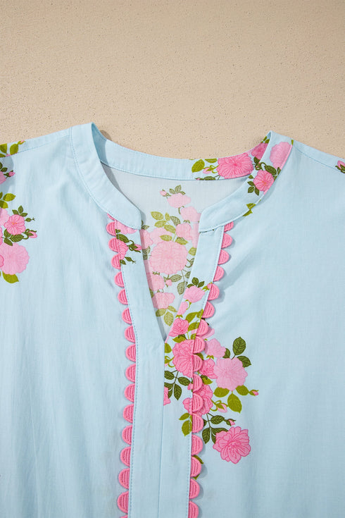 Floral Print Rick Rack Flutter Sleeve Maxi Dress