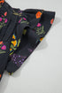 Floral Print Rick Rack Frilled V Neck Short Sleeve Blouse