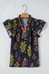 Floral Print Rick Rack Frilled V Neck Short Sleeve Blouse