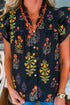 Floral Print Rick Rack Frilled V Neck Short Sleeve Blouse