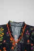 Floral Print Rick Rack Frilled V Neck Short Sleeve Blouse