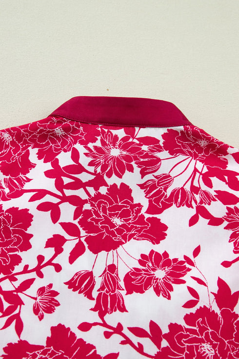 Floral Print Rick Rack Lace Trim Ruffle Sleeve Blouse