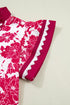 Floral Print Rick Rack Lace Trim Ruffle Sleeve Blouse