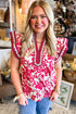 Floral Print Rick Rack Lace Trim Ruffle Sleeve Blouse