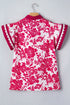 Floral Print Rick Rack Lace Trim Ruffle Sleeve Blouse