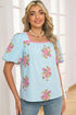 Floral Print Rick Rack Trim Bubble Sleeve Blouse