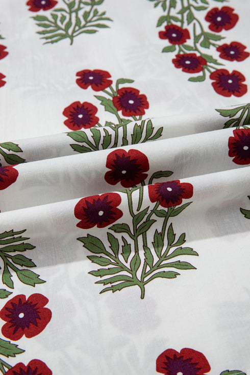 Floral Print Rick Rack Trim Short Sleeve Cotton Blouse
