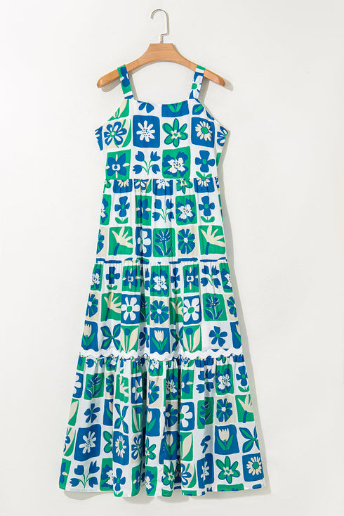 Floral Print Rick Rack Trim Southern Belle Maxi Dress