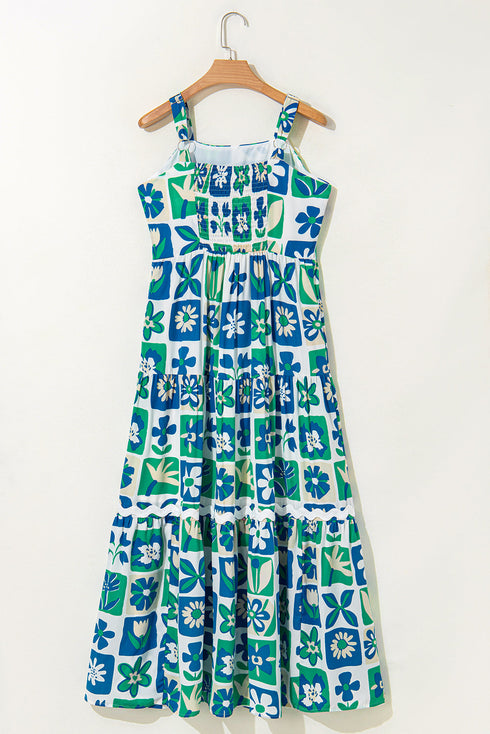Floral Print Rick Rack Trim Southern Belle Maxi Dress