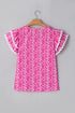Floral Print Rick Rack Trim Tiered Ruffled V Neck Blouse