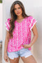 Floral Print Rick Rack Trim Tiered Ruffled V Neck Blouse