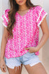 Floral Print Rick Rack Trim Tiered Ruffled V Neck Blouse