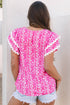 Floral Print Rick Rack Trim Tiered Ruffled V Neck Blouse