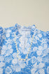 Floral Print Rick Rack V Neck Short Sleeve Blouse