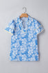 Floral Print Rick Rack V Neck Short Sleeve Blouse