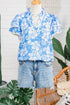 Floral Print Rick Rack V Neck Short Sleeve Blouse