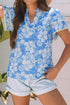 Floral Print Rick Rack V Neck Short Sleeve Blouse