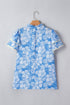 Floral Print Rick Rack V Neck Short Sleeve Blouse