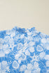 Floral Print Rick Rack V Neck Short Sleeve Blouse