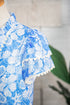 Floral Print Rick Rack V Neck Short Sleeve Blouse
