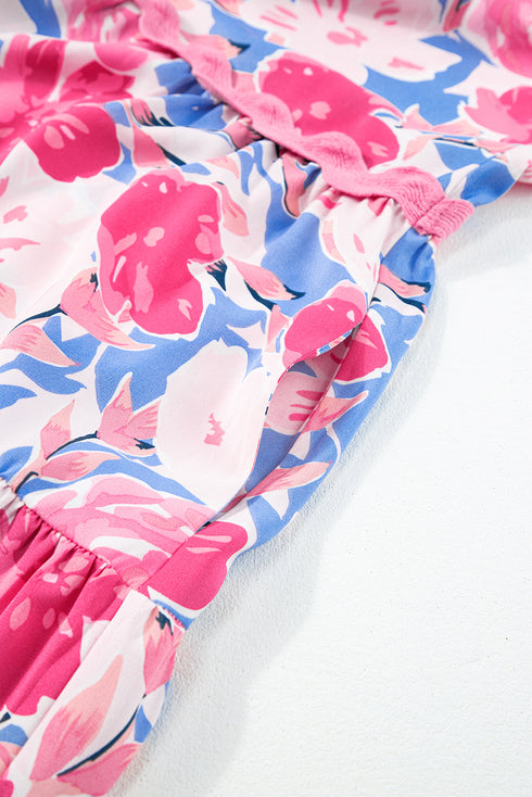 Floral Print Rickrack Trim Tiered Mini Dress