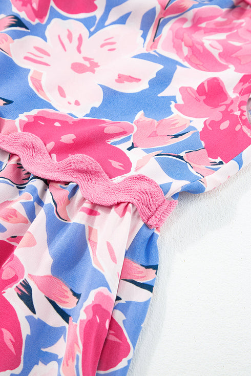 Floral Print Rickrack Trim Tiered Mini Dress