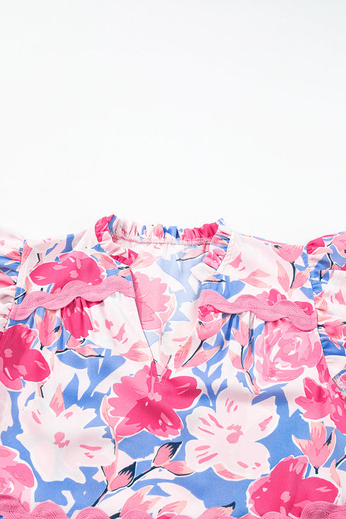 Floral Print Rickrack Trim Tiered Mini Dress