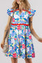 Floral Print Rickrack Trim Tiered Mini Dress
