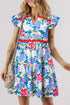 Floral Print Rickrack Trim Tiered Mini Dress