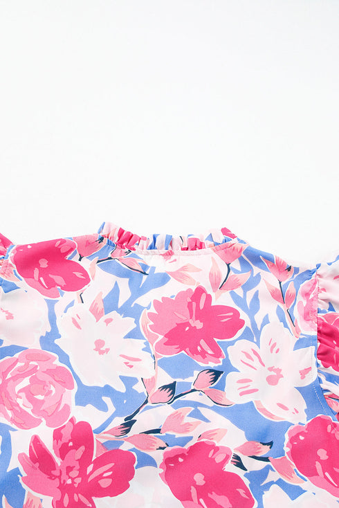 Floral Print Rickrack Trim Tiered Mini Dress