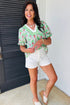 Floral Print Ricrac Trim Bubble Sleeve V Neck Blouse