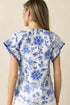 Floral Print Ricrac Trim Flutter Sleeve Blouse