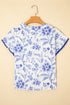 Floral Print Ricrac Trim Flutter Sleeve Blouse