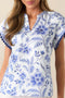 Floral Print Ricrac Trim Flutter Sleeve Blouse