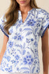 Floral Print Ricrac Trim Flutter Sleeve Blouse