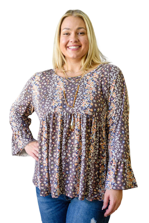 Floral Print Round Neck Babydoll Plus Size Top