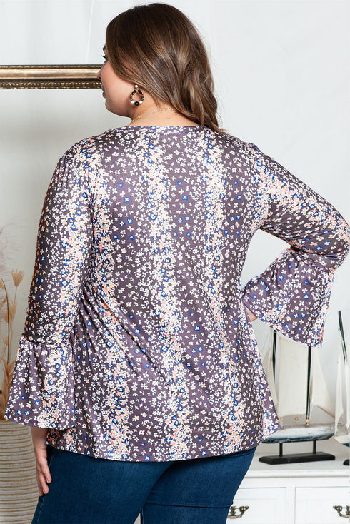 Floral Print Round Neck Babydoll Plus Size Top