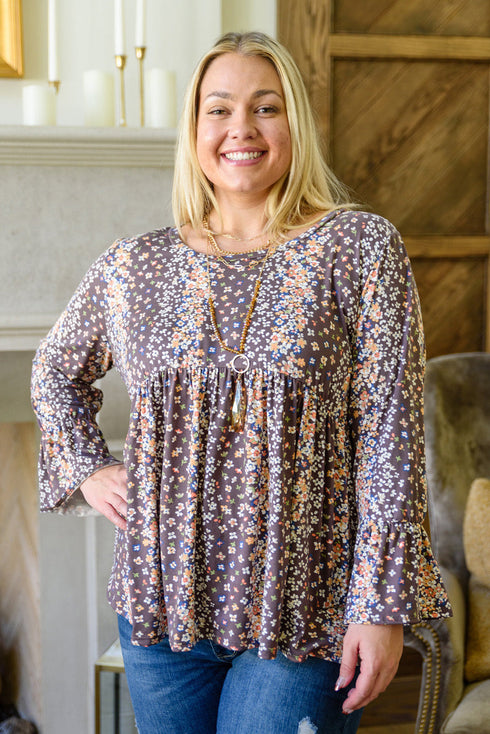 Floral Print Round Neck Babydoll Plus Size Top