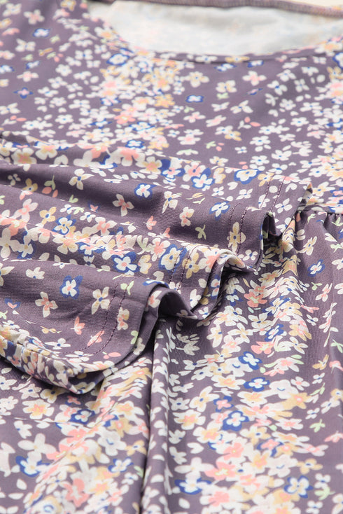 Floral Print Round Neck Babydoll Plus Size Top