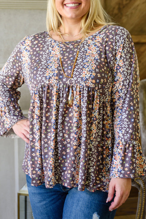 Floral Print Round Neck Babydoll Plus Size Top