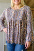 Floral Print Round Neck Babydoll Plus Size Top