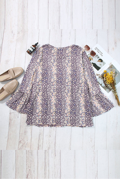 Floral Print Round Neck Babydoll Plus Size Top