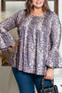 Floral Print Round Neck Babydoll Plus Size Top